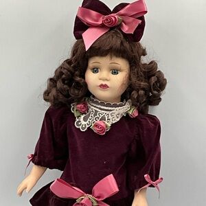Melissa Jane Victorian Collection Elegant Burgundy Doll with Pink Accents